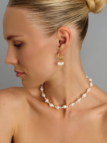 Nialaya Women's Earrings Triple Drop Pearl Hoops in Gold Triple Drop Pearl Hoops in Gold WEAR_072